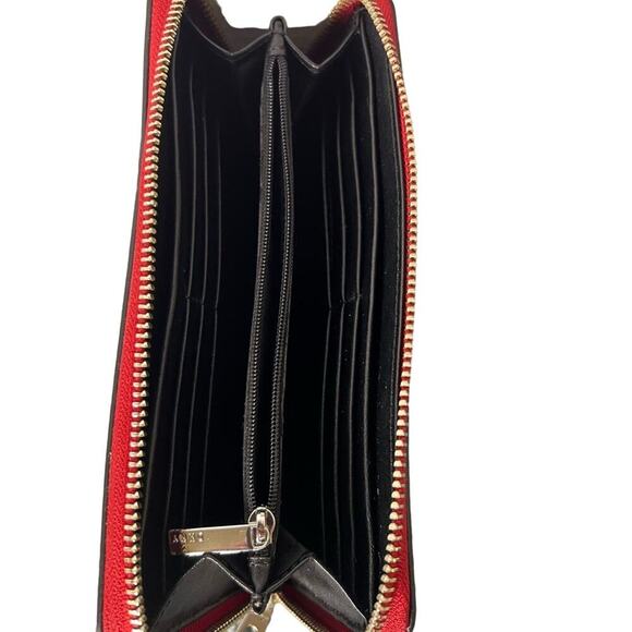 ˚₊‧꒰ა ☆ ໒꒱ ‧₊˚DKNY Wallet Glossy RED Textured Leather Full Zip (2F-DV) - Picture 3 of 5